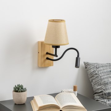 Brilagi - LED Paindlik seinalamp NUBILA WOOD 1xE27/25W/230V + LED/3W tamm/helepruun