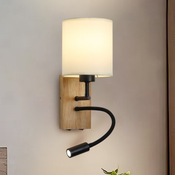 Brilagi - LED Paindlik seinalamp NUBILA WOOD 1xE27/25W/230V + LED/3W tamm/must/kreemikas