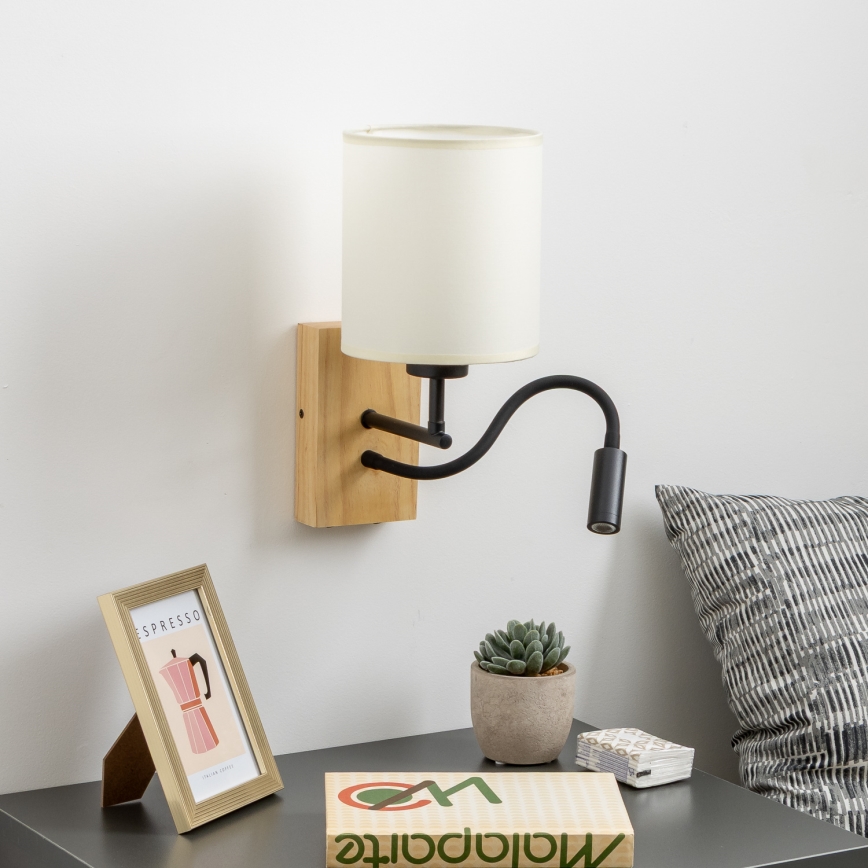 Brilagi - LED Paindlik seinalamp NUBILA WOOD 1xE27/25W/230V + LED/3W tamm/must/kreemikas