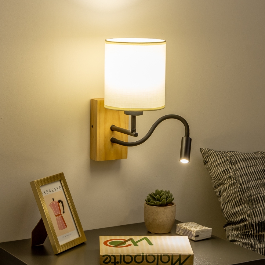 Brilagi - LED Paindlik seinalamp NUBILA WOOD 1xE27/25W/230V + LED/3W tamm/must/kreemikas