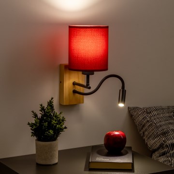 Brilagi - LED Paindlik seinalamp NUBILA WOOD 1xE27/25W/230V + LED/3W tamm/Pompeii punane