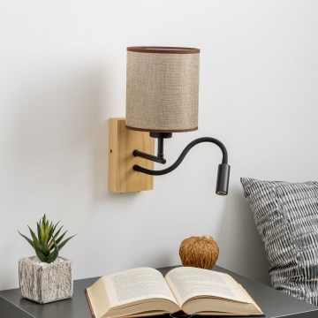 Brilagi - LED Paindlik seinalamp NUBILA WOOD 1xE27/25W/230V + LED/3W tamm/pruun