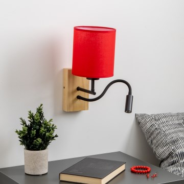 Brilagi - LED Paindlik seinalamp NUBILA WOOD 1xE27/25W/230V + LED/3W tamm/punane