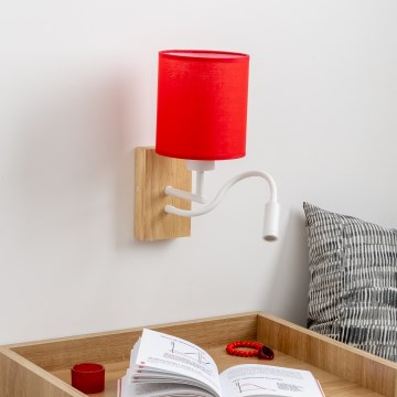 Brilagi - LED Paindlik seinalamp NUBILA WOOD 1xE27/25W/230V + LED/3W tamm/punane