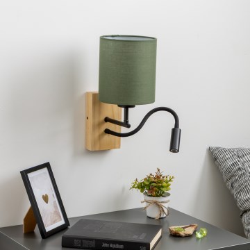 Brilagi - LED Paindlik seinalamp NUBILA WOOD 1xE27/25W/230V + LED/3W tamm/roheline