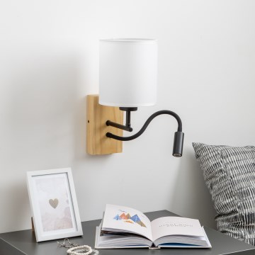 Brilagi - LED Paindlik seinalamp NUBILA WOOD 1xE27/25W/230V + LED/3W tamm/valge