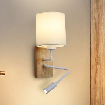 Brilagi - LED Paindlik seinalamp NUBILA WOOD 1xE27/25W/230V + LED/3W tamm/valge/kreemikas