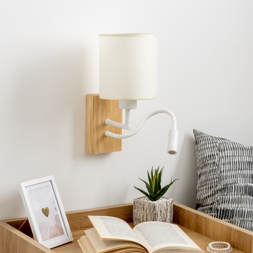 Brilagi - LED Paindlik seinalamp NUBILA WOOD 1xE27/25W/230V + LED/3W tamm/valge/kreemikas