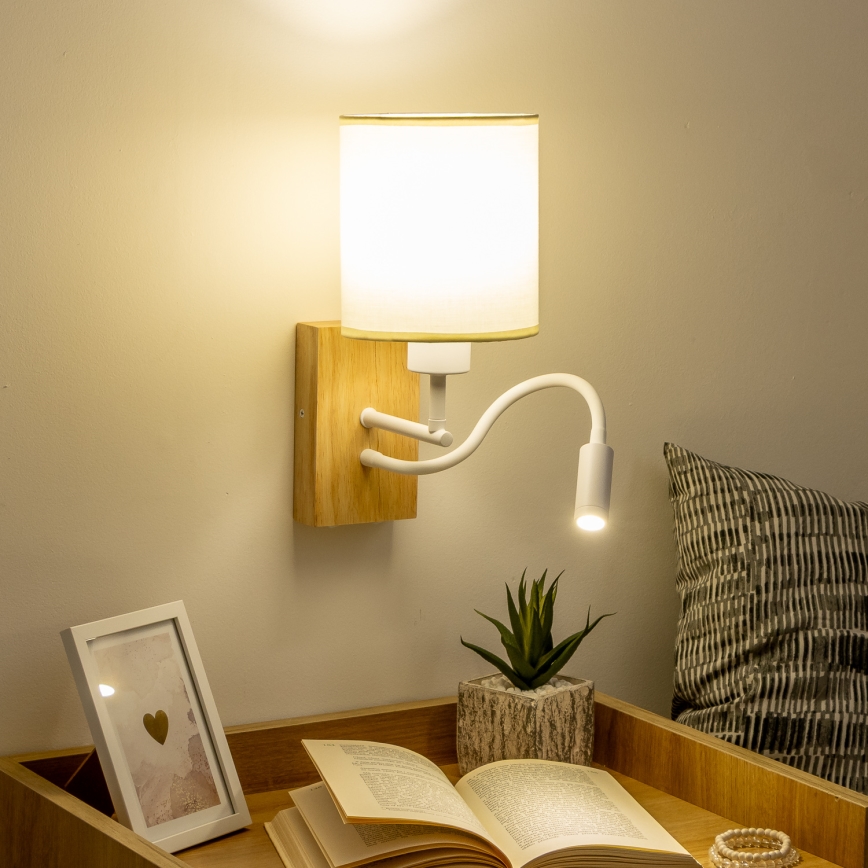 Brilagi - LED Paindlik seinalamp NUBILA WOOD 1xE27/25W/230V + LED/3W tamm/valge/kreemikas