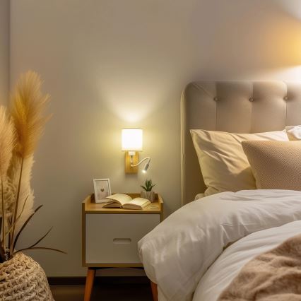Brilagi - LED Paindlik seinalamp NUBILA WOOD 1xE27/25W/230V + LED/3W tamm/valge/kreemikas