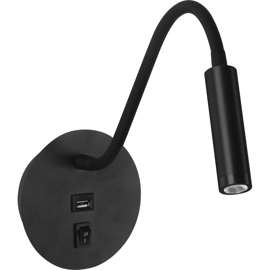 Brilagi - LED Paindlik seinalamp USB pordiga MAYA LED/3W/230V 4000K must