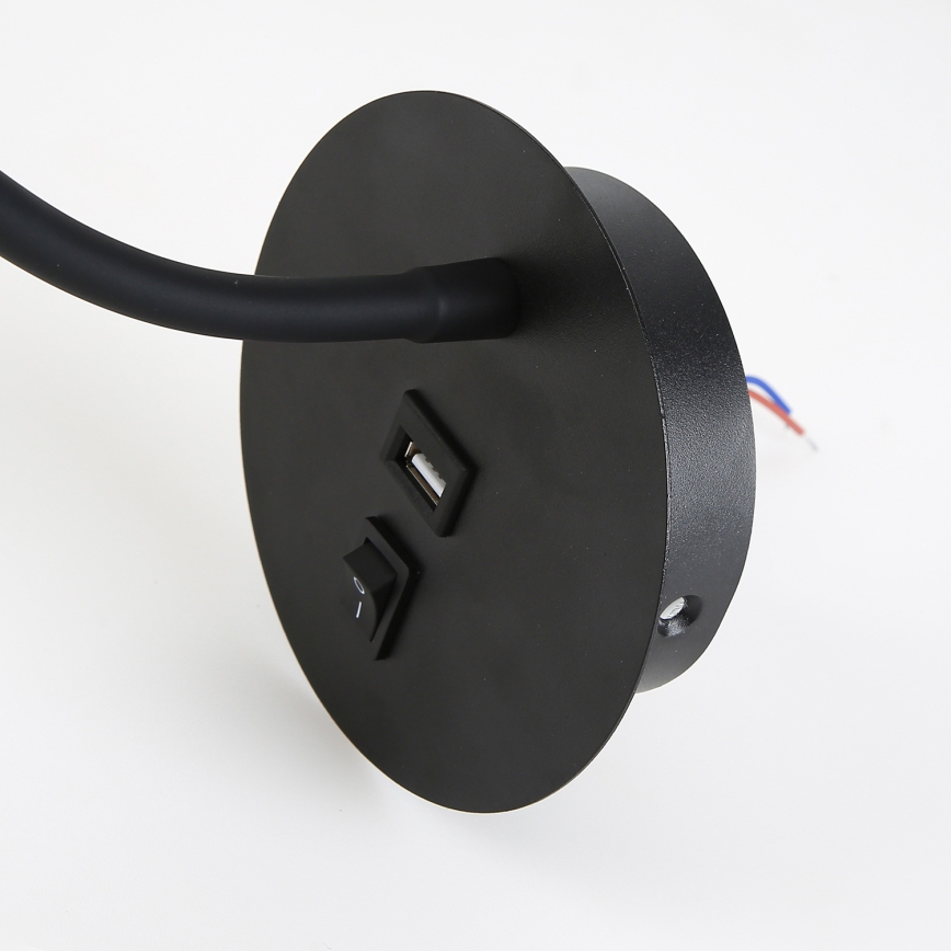 Brilagi - LED Paindlik seinalamp USB pordiga MAYA LED/3W/230V 4000K must