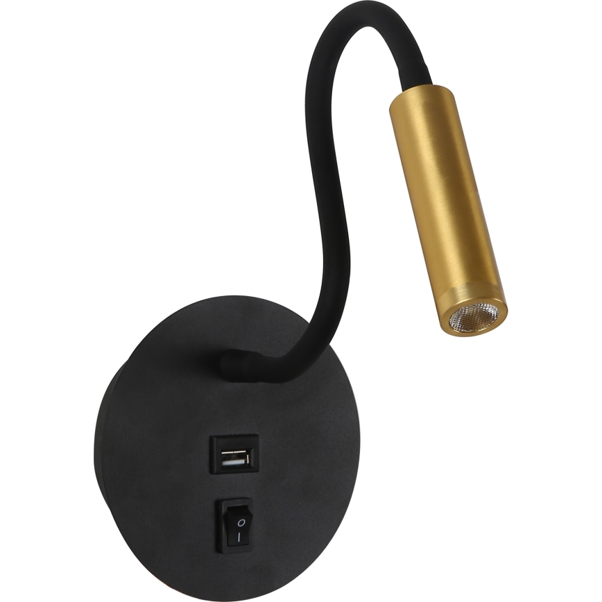 Brilagi - LED Paindlik seinalamp USB pordiga MAYA LED/3W/230V 4000K must/kuldne