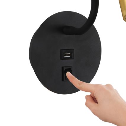 Brilagi - LED Paindlik seinalamp USB pordiga MAYA LED/3W/230V 4000K must/kuldne