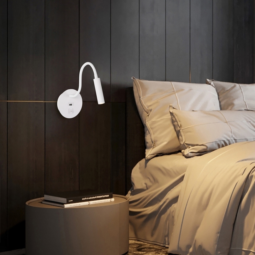 Brilagi - LED Paindlik seinalamp USB pordiga MAYA LED/3W/230V 4000K valge
