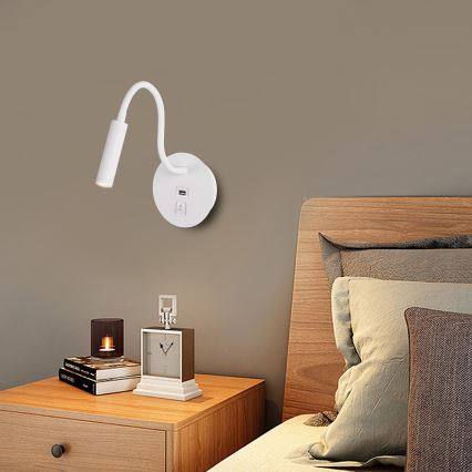 Brilagi - LED Paindlik seinalamp USB pordiga MAYA LED/3W/230V 4000K valge