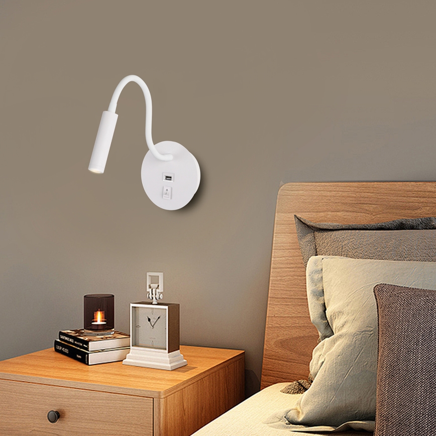 Brilagi - LED Paindlik seinalamp USB pordiga MAYA LED/3W/230V 4000K valge