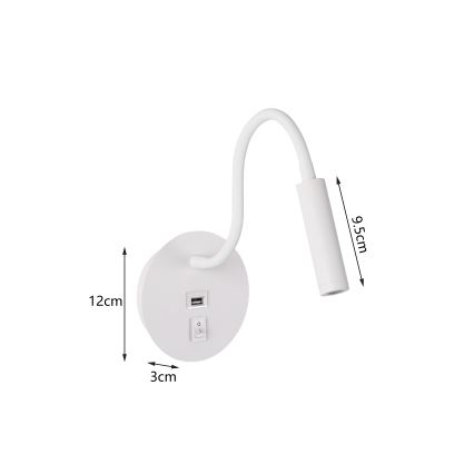 Brilagi - LED Paindlik seinalamp USB pordiga MAYA LED/3W/230V 4000K valge