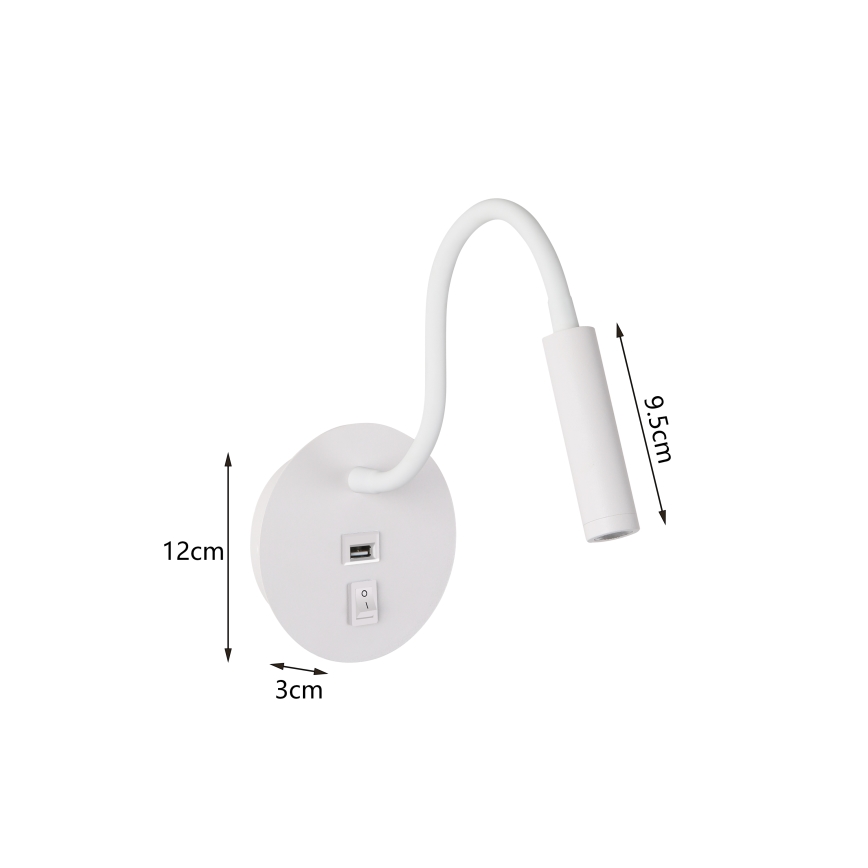 Brilagi - LED Paindlik seinalamp USB pordiga MAYA LED/3W/230V 4000K valge