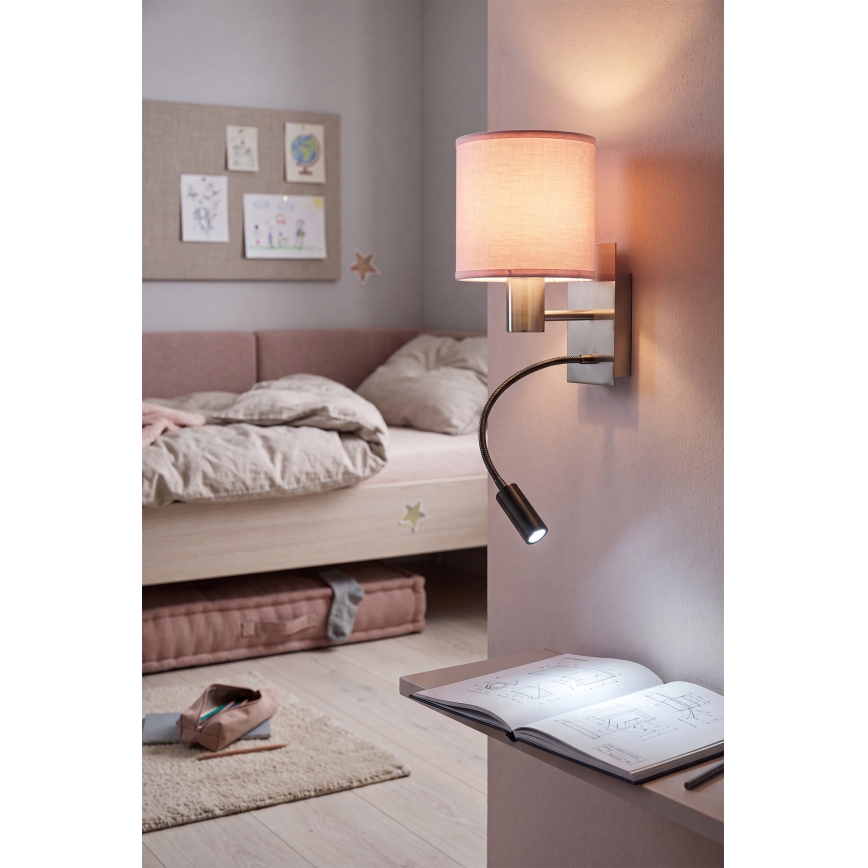 BRILAGI - painduv LED-seinavalgusti BOBO 1xE27/25W/230V + LED/3W mattkroom/roosa