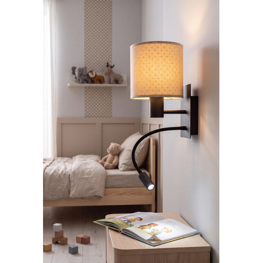 BRILAGI - LED-painduv seinavalgusti BOBO 1xE27/25W/230V + LED/3W must/beež/täpid