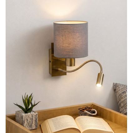 Brilagi - LED painduv seinavalgusti NUBILA 1xE27/25W/230V + LED/3W messing/helehall