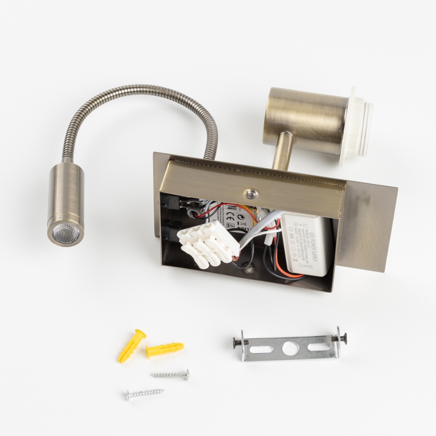 Brilagi - LED painduv seinavalgusti NUBILA 1xE27/25W/230V + LED/3W messing/helehall