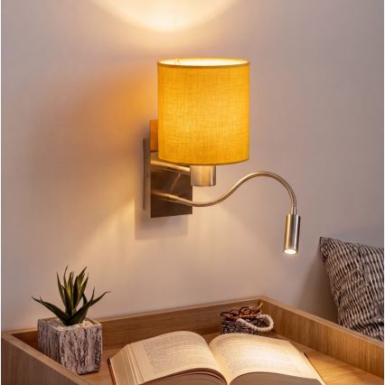 Brilagi - LED painduv seinavalgusti NUBILA 1xE27/25W/230V + LED/3W mattkroom/kollane