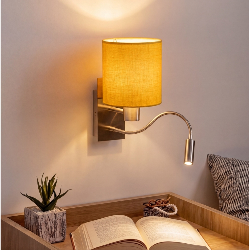 Brilagi - LED painduv seinavalgusti NUBILA 1xE27/25W/230V + LED/3W mattkroom/kollane