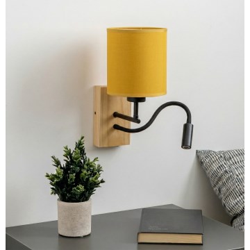 Brilagi - LED painduv seinavalgusti NUBILA WOOD 1xE27/25W/230V + LED/3W tamm/must/kollane