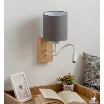 Brilagi - LED painduv seinavalgusti NUBILA WOOD 1xE27/25W/230V + LED/3W tamm/valge/helehall