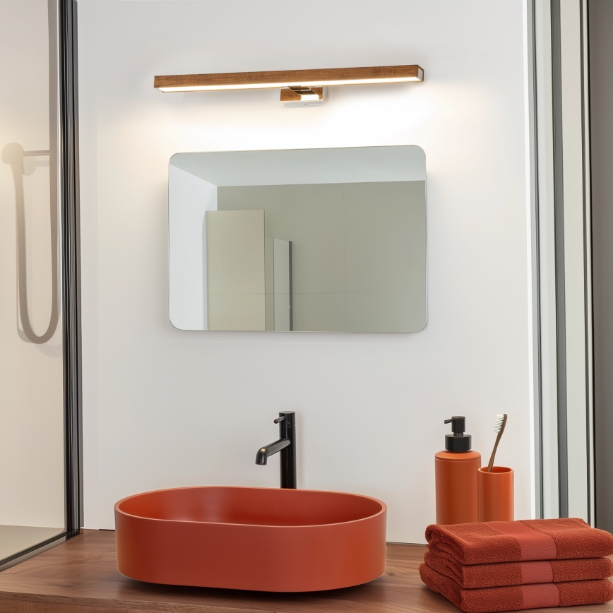 Brilagi - LED Peeglivalgustus vannituppa WOODY MIRROR LED/12W/230V 60 cm IP44 tamm kirss/läikiv kroom