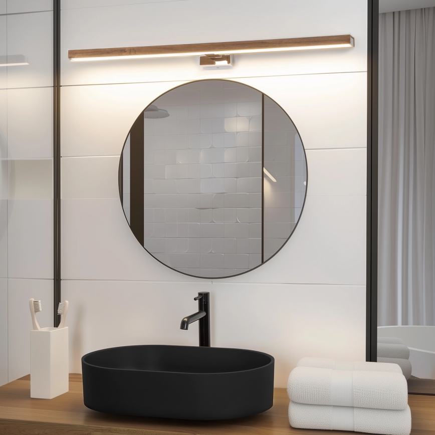 Brilagi - LED Peeglivalgustus vannituppa WOODY MIRROR LED/15W/230V 90 cm IP44 tamm kirss/läikiv kroom