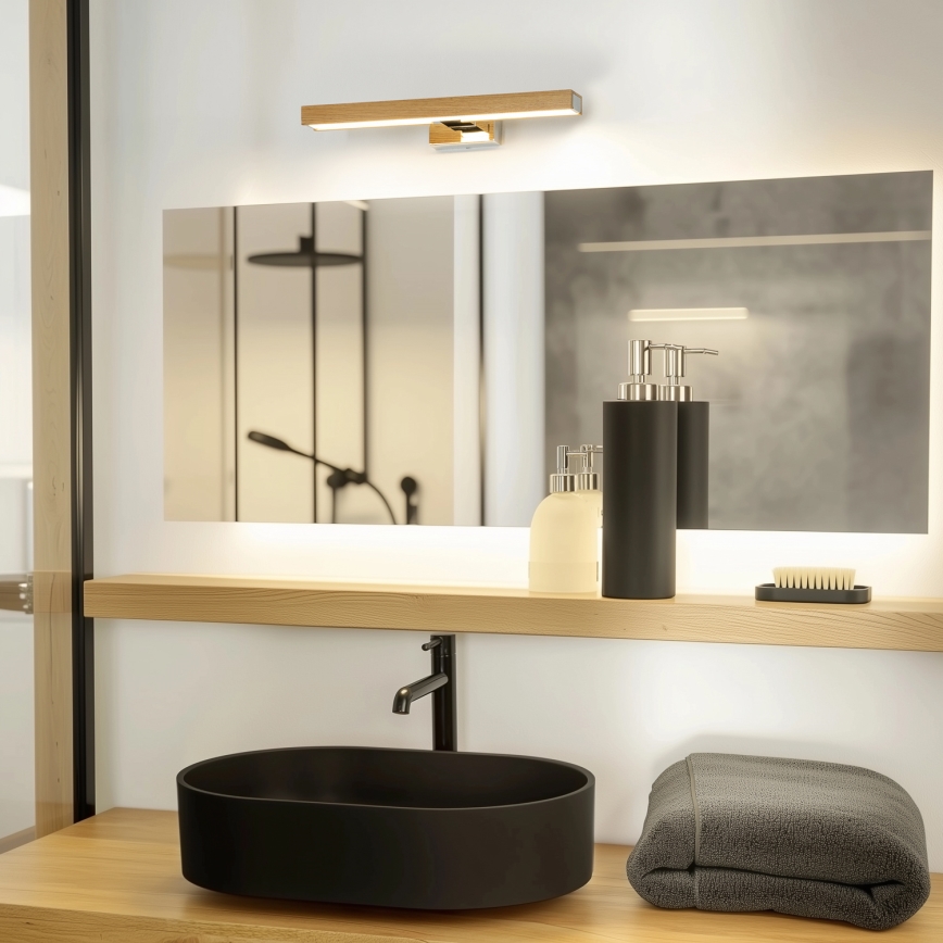 Brilagi - LED Peeglivalgustus vannituppa WOODY MIRROR LED/8W/230V 40 cm IP44 tamm/läikiv kroom