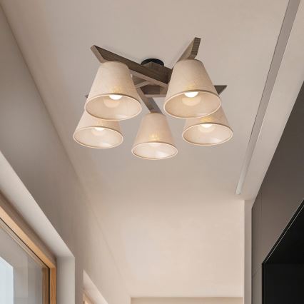 Brilagi - LED  Pinnale kinnitatav lühter ANTHONY 5xE14/40W/230V tamm/beež