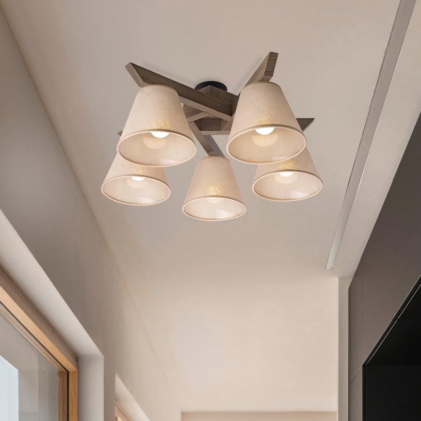 Brilagi - LED  Pinnale kinnitatav lühter ANTHONY 5xE14/40W/230V tamm/beež
