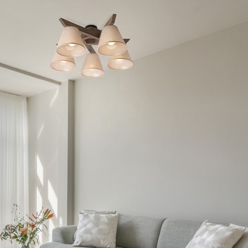 Brilagi - LED  Pinnale kinnitatav lühter ANTHONY 5xE14/40W/230V tamm/beež