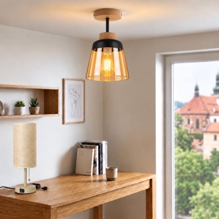 BRILAGI - LED pinnapealne lühter RETRO GLASS 1xE27/60W/230V läbimõõt 15,5 cm tamm/suitsune beež