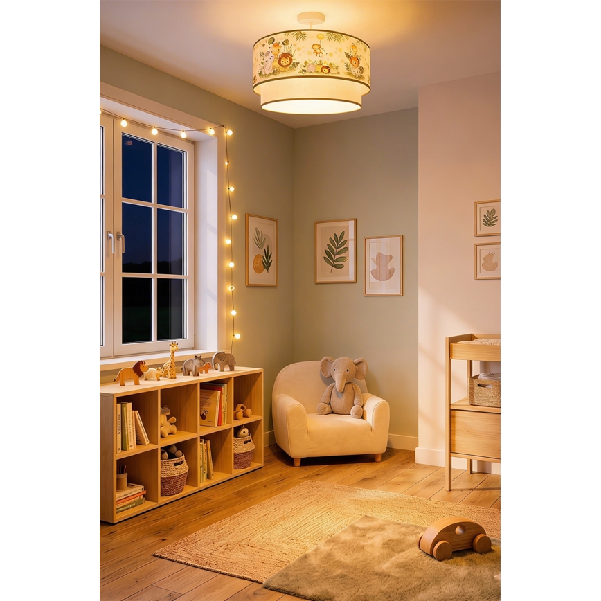 Brilagi - LED lastele mõeldud pinnapealne laelamp BOBO 1xE27/60W/230V Ø 40 cm kreem/roheline/džungel