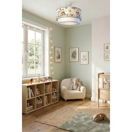 Brilagi - LED lastele mõeldud pinnapealne laelamp BOBO 1xE27/60W/230V Ø 40 cm kreem/roheline/džungel