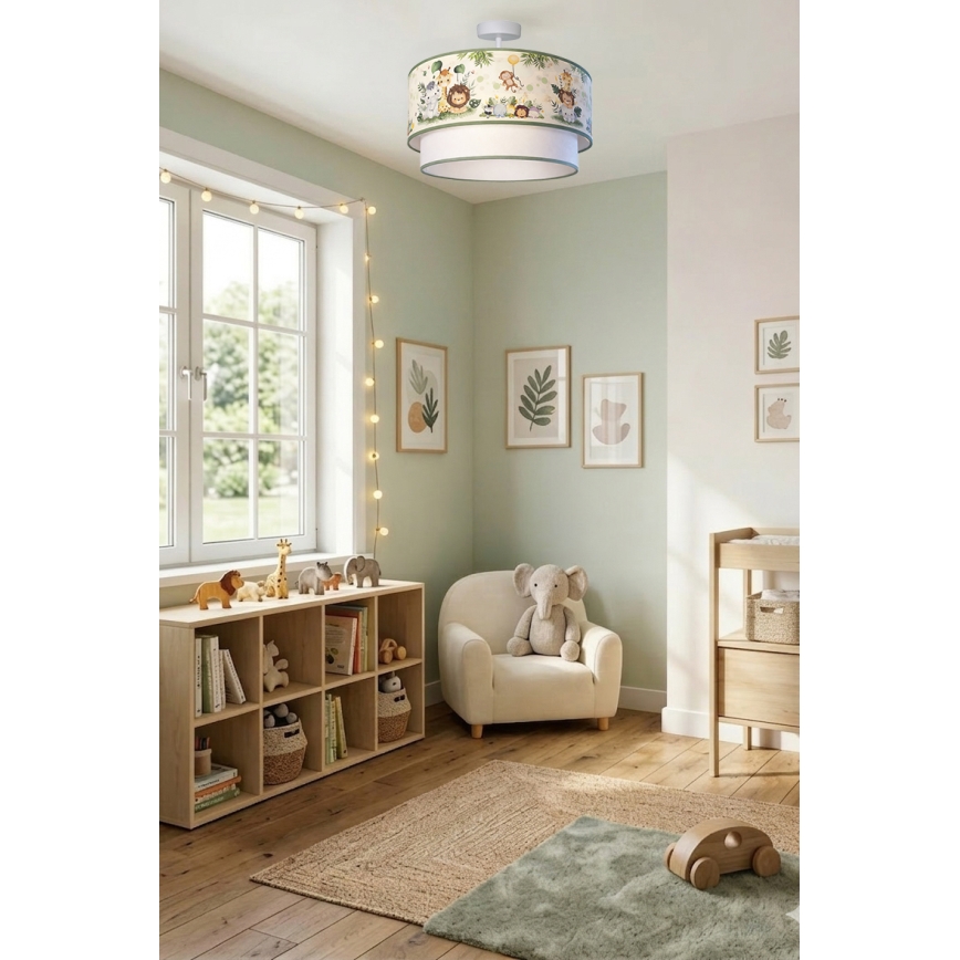 Brilagi - LED lastele mõeldud pinnapealne laelamp BOBO 1xE27/60W/230V Ø 40 cm kreem/roheline/džungel