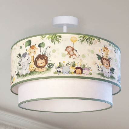 Brilagi - LED lastele mõeldud pinnapealne laelamp BOBO 1xE27/60W/230V Ø 40 cm kreem/roheline/džungel