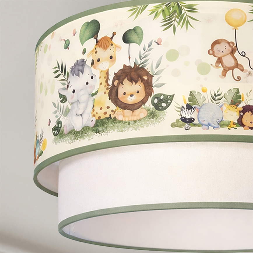 Brilagi - LED lastele mõeldud pinnapealne laelamp BOBO 1xE27/60W/230V Ø 40 cm kreem/roheline/džungel
