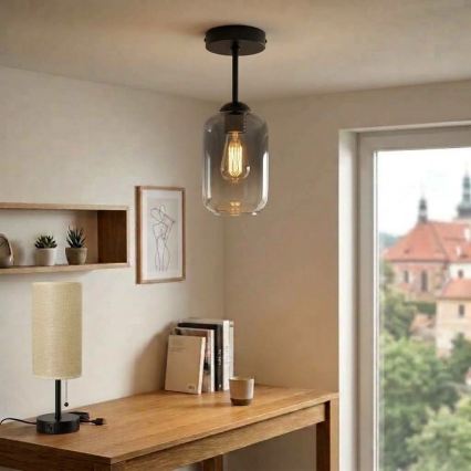 BRILAGI - LED Pinnapealne lühter RETRO GLASS 1xE27/60W/230V läbimõõt 14 cm must/suitsuhall