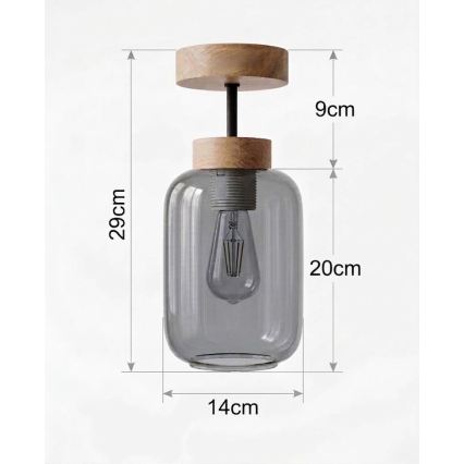 BRILAGI - LED pinnapealne lühter RETRO GLASS 1xE27/60W/230V läbimõõt 14 cm tamm/suitsuhall