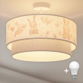 Brilagi - LED pinnapealne lastelaelamp BOBO 1xE27/60W/230V, läbimõõt 40 cm, kreem/hall/jänesed