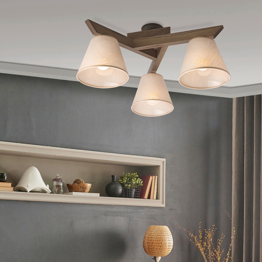 Brilagi - LED Pinnapealne lühter ANTHONY 3xE14/40W/230V tamm/pähkel/beež