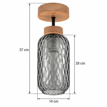 BRILAGI - LED pinnapealne lühter RETRO GLASS 1xE27/60W/230V läbimõõt 14 cm tamm/suitsuhall