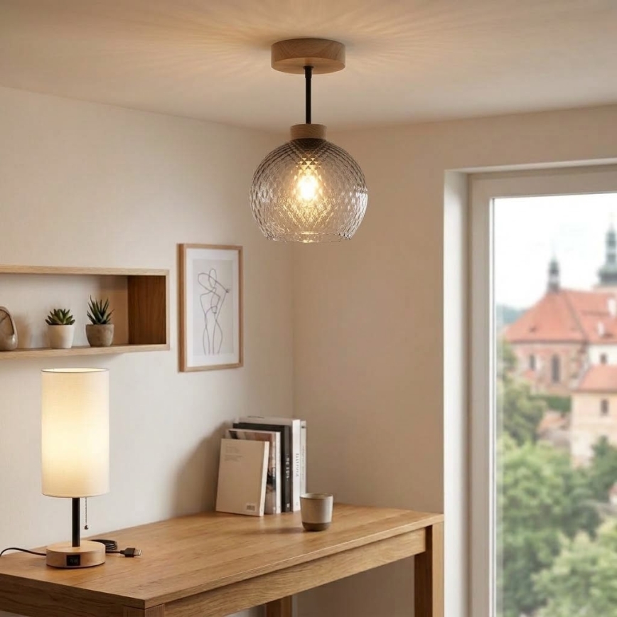 BRILAGI - LED pinnapealne laelamp RETRO GLASS 1xE27/60W/230V, läbimõõt 18 cm, tamm/suitsuhall