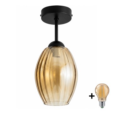 BRILAGI - LED pinnapealne lühter RETRO GLASS 1xE27/60W/230V läbimõõt 17 cm must/suitsune beež